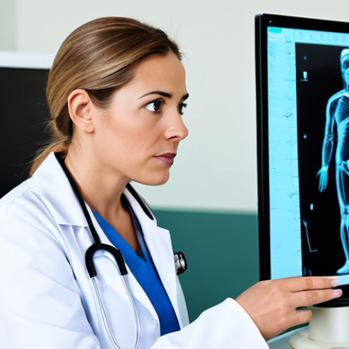 **

"A professional female doctor in a clean, modern hospital setting, fully clothed in a modest white coat and medical scrubs, examining an X-ray with a concerned but reassuring expression. The background includes medical equipment and a blurred view of other healthcare professionals. Perfect anatomy, correct proportions, natural pose, well-formed hands, proper finger count, professional lighting, high resolution, safe for work, appropriate content, fully clothed, professional, family-friendly."

**