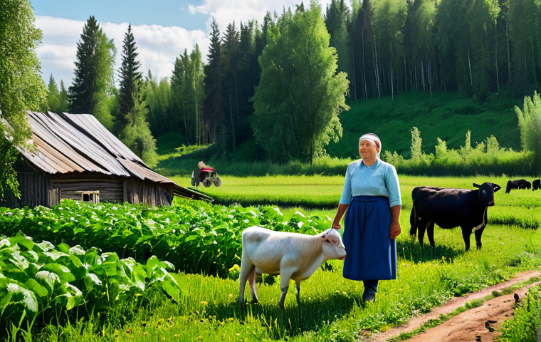 **
"A family-friendly scene in a Russian village, showcasing a small organic farm with diverse crops and livestock, surrounded by lush forests and meadows, fully clothed, appropriate attire, safe for work, perfect anatomy, natural proportions, high quality, professional photography, focus on sustainable agriculture and harmony with nature, bright daylight."
**