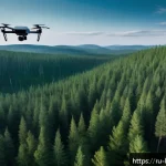생물다양성 보전 분야 트렌드 분석 - A high-resolution scene depicting a dense Siberian forest monitored by drones and satellites: includ...
